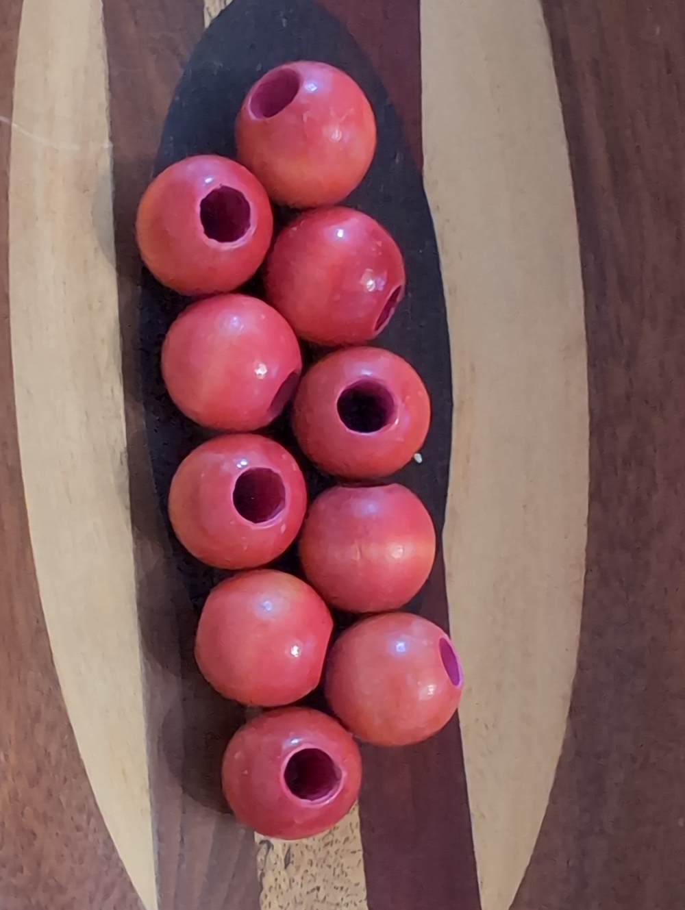 Apple Red Smooth Round Wood Beads 22 Mm Hand Drilled Macrame Beads - Pack of 10